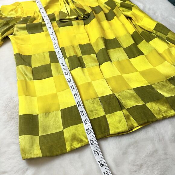 Andre’ Laug Silk Top Green Yellow Checkered Bow Vintage Women’s Sz 8 - Picture 11 of 11